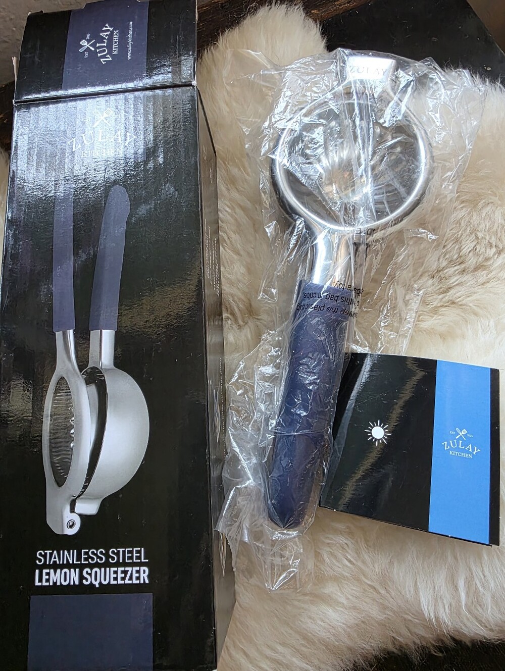 Zulay Kitchen Stainless Steel Lemon Squeezer, Blue Silicone Grips Heavy Duty NIB
